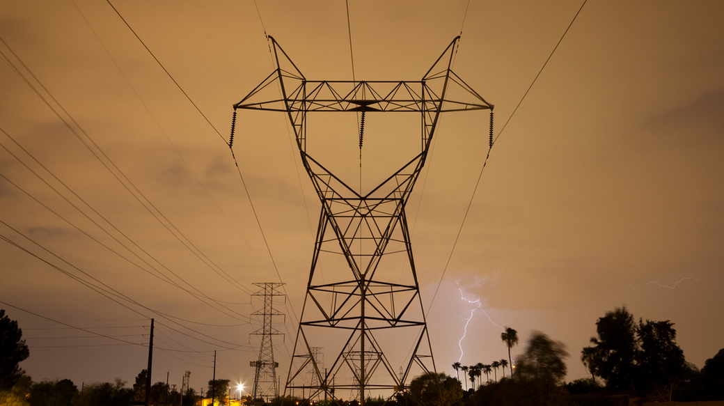Lightning over utility lines