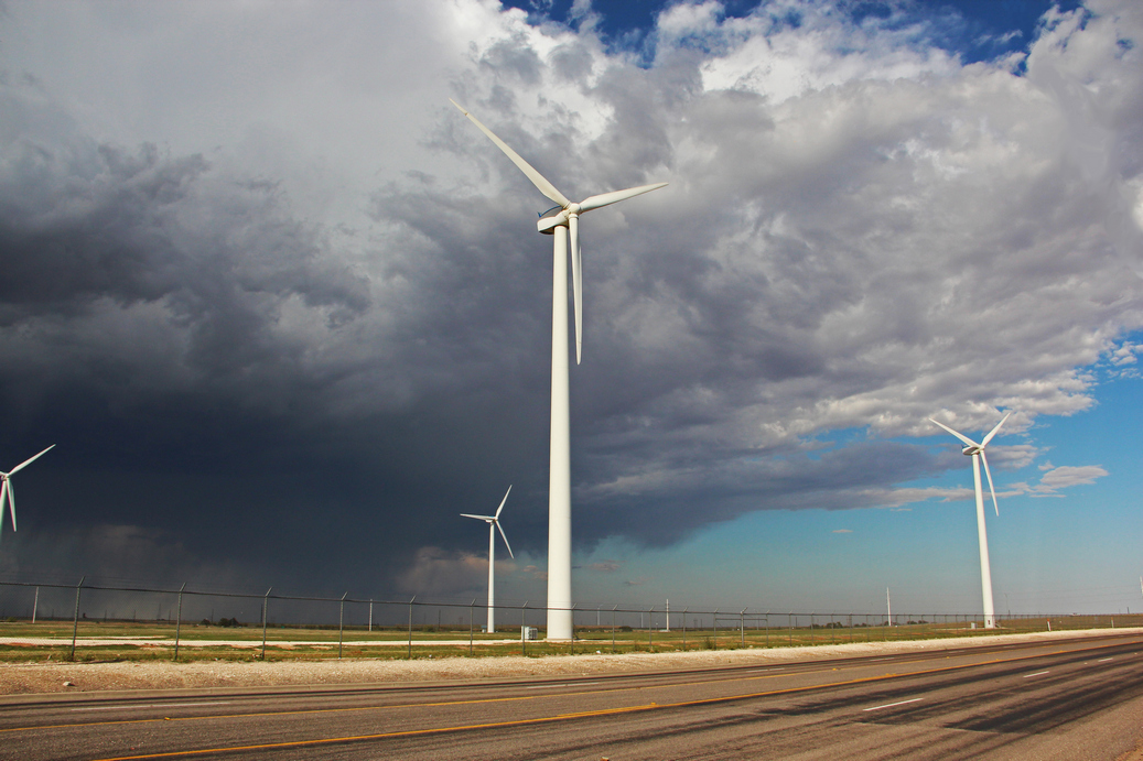 Storm approaching wind farm
