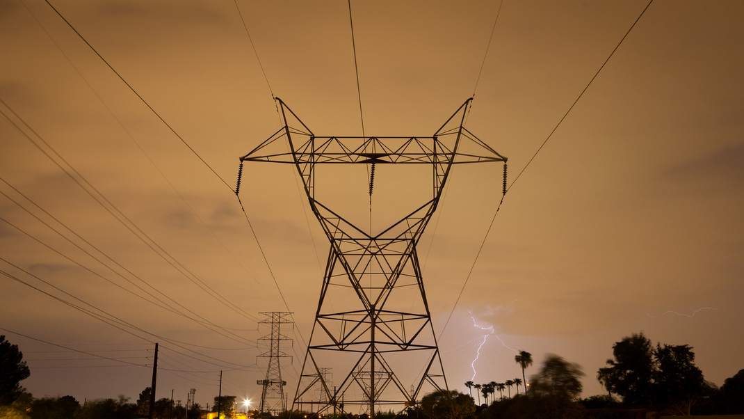 Lightning near power lines